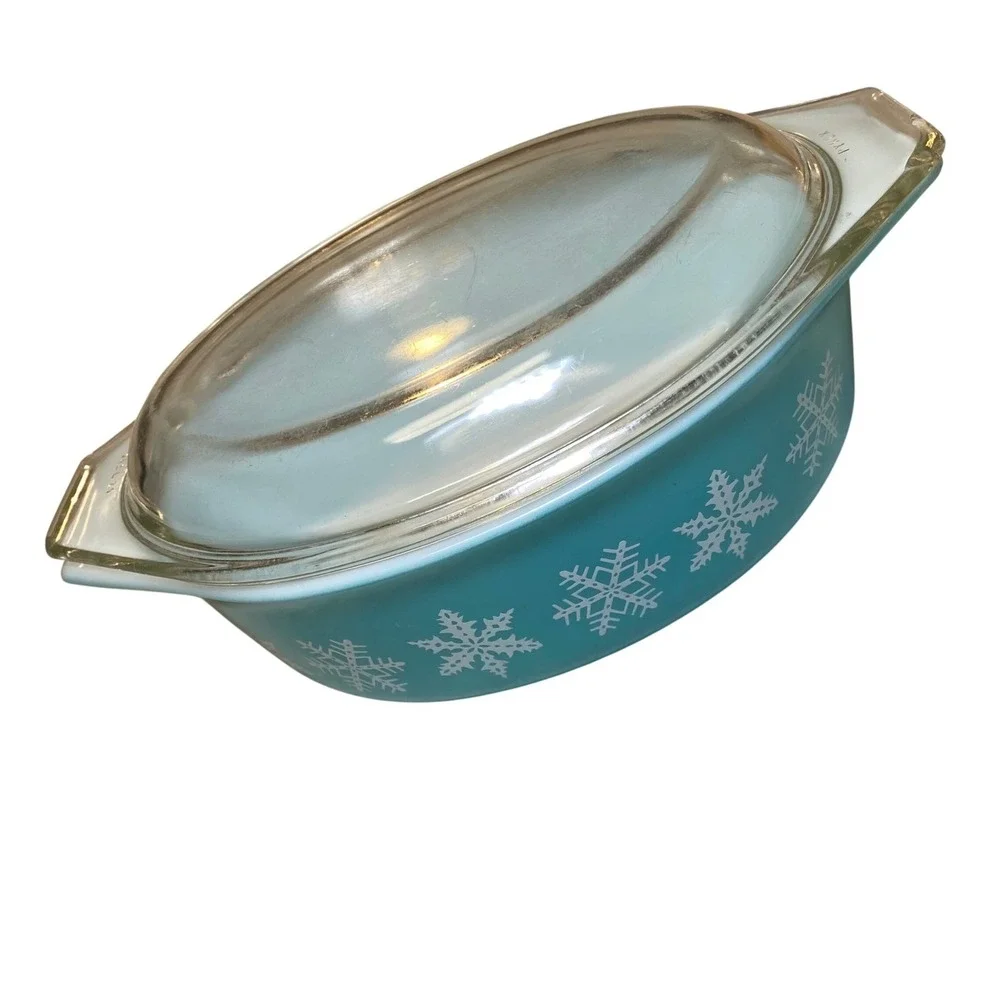 Vintage Pyrex 043 Snowflake Blue 1.5 Qt Casserole Dish w/ 943-C Lid USA